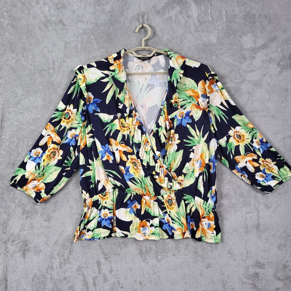 Lauren Ralph Lauren Peplum Top Blouse Plus 3X Ruffle Floral Hawaiian Coastal